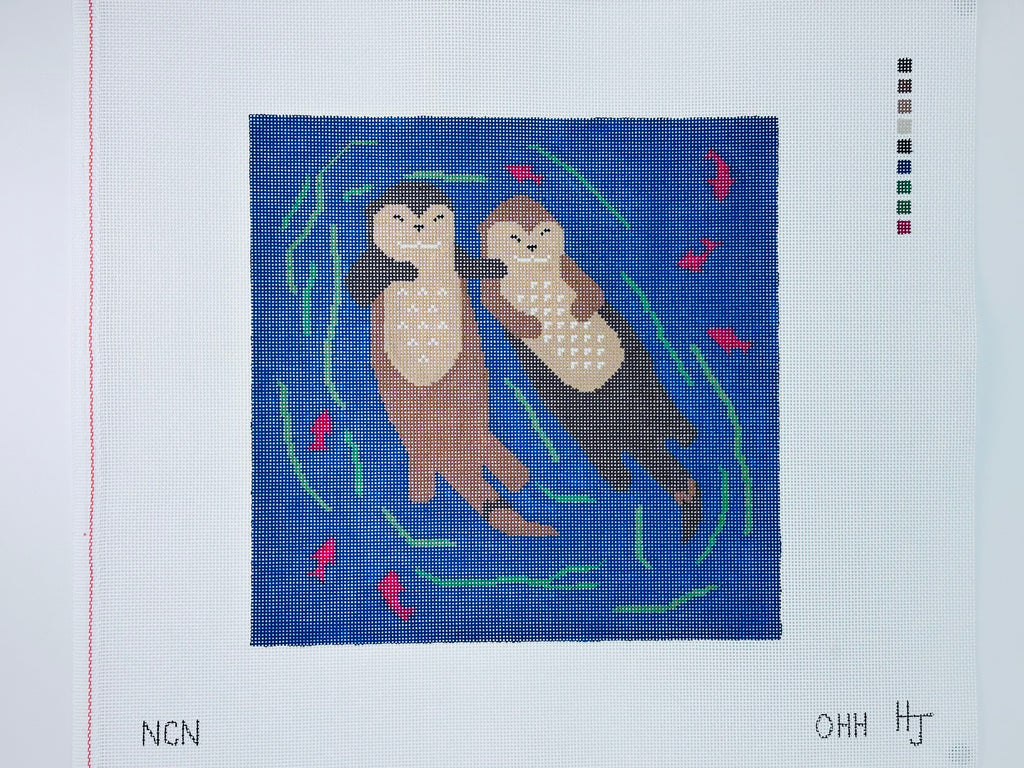 Otters Holding Hands with Salmon