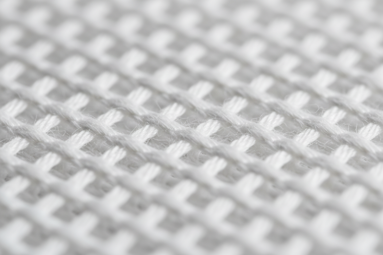 close up of needlepoint canvas white